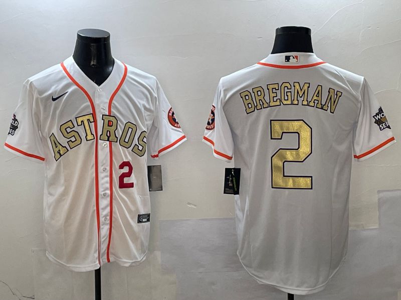 Men Houston Astros #2 Bregman White Gold Game 2025 Nike MLB Jersey style 2